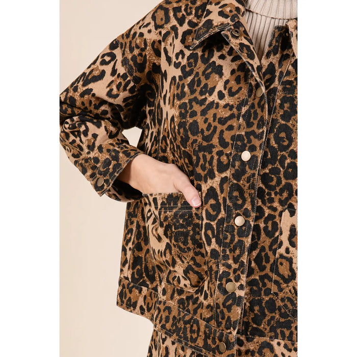 Denim Leopard Print Jacket Leopard