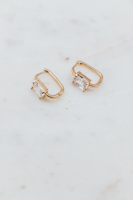 Gold Plated CZ Center Large Princess Huggie Earrings Gold