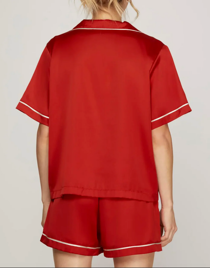 Satin Pajama Set - Red