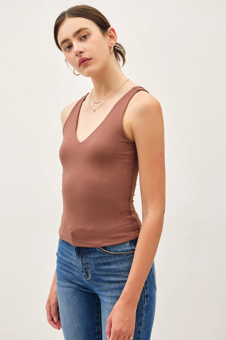 Soft & Stretchy Full Length Jersey Tank - Milk Chocolate