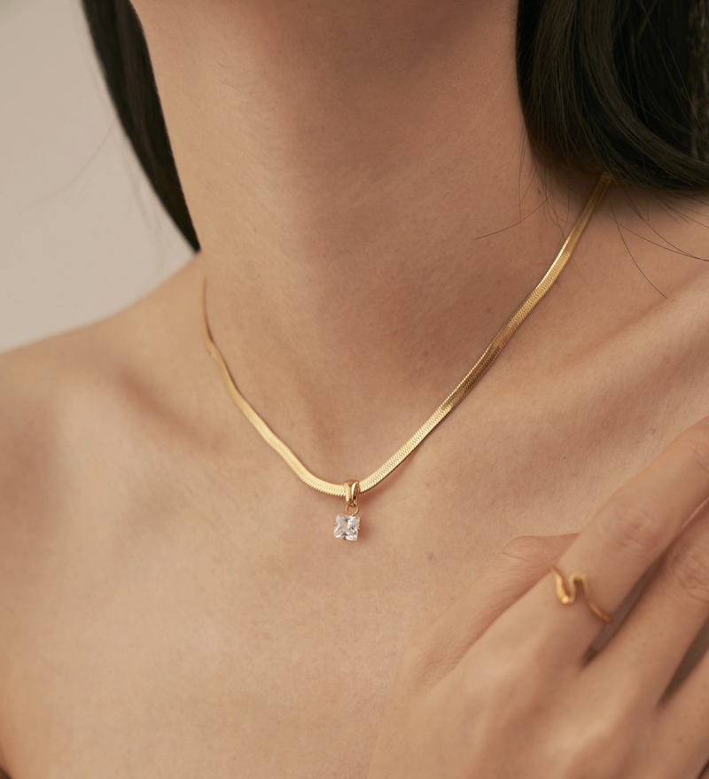 Blanc 18k Gold Non-Tarnish CZ Snake Chain Necklace