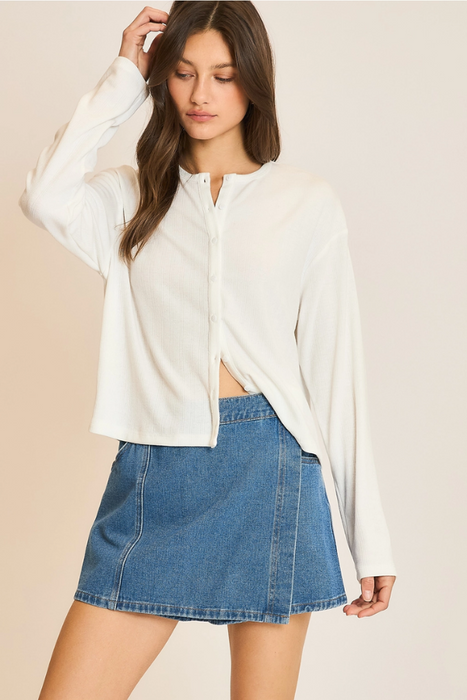 Pointelle Button Up Cardigan - Off White