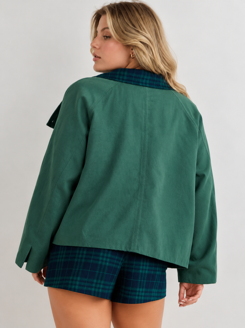 Reversible Crop Trench Coat - Hunter & Navy (Curvy)