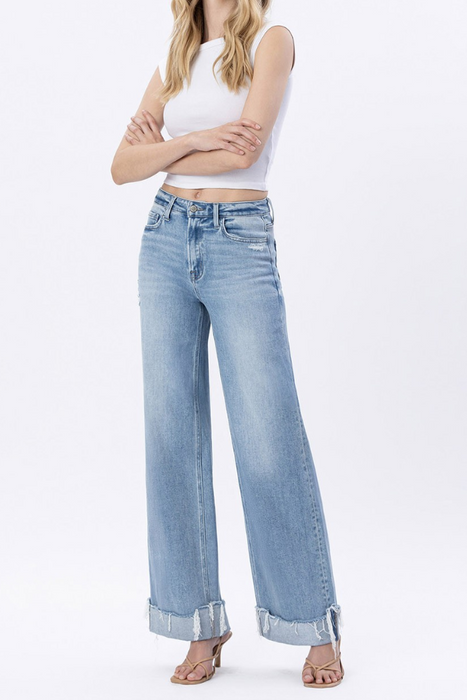Flying Monkey • Super High Rise Cuffed Wide Jeans - Four Walls