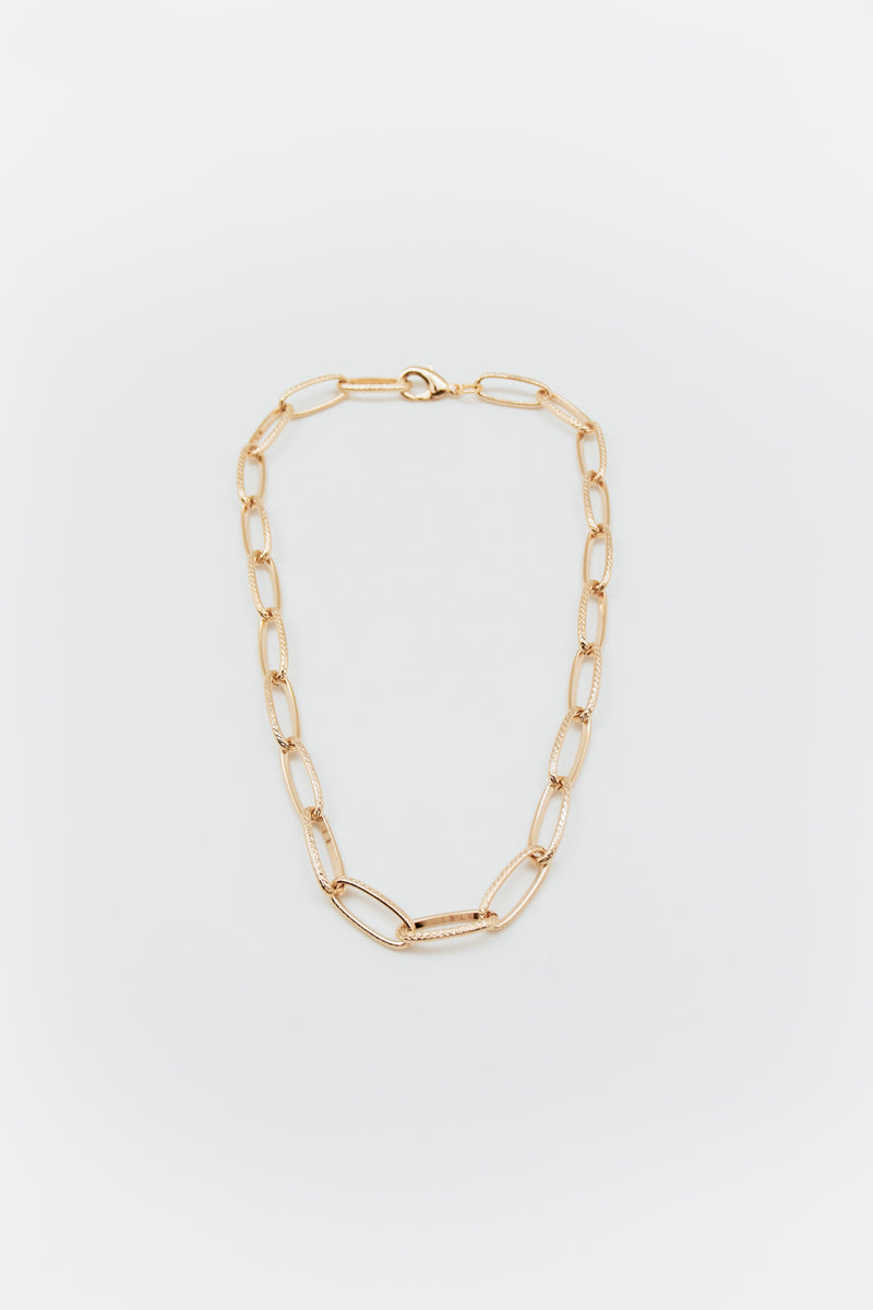 Textured Oval Chain Link Necklace - Gold