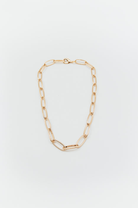 Textured Oval Chain Link Necklace - Gold