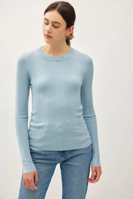 Ribbed Sweater Top - Light Blue