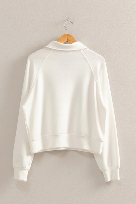 High Neck Half Zip Pocket Sweatshirt - White