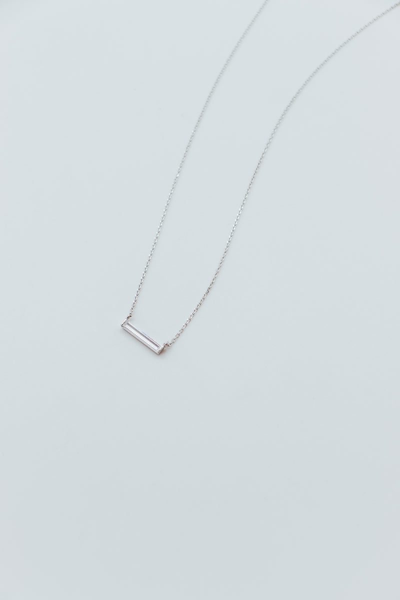 Silver Single Elongated CZ Baguette Necklace