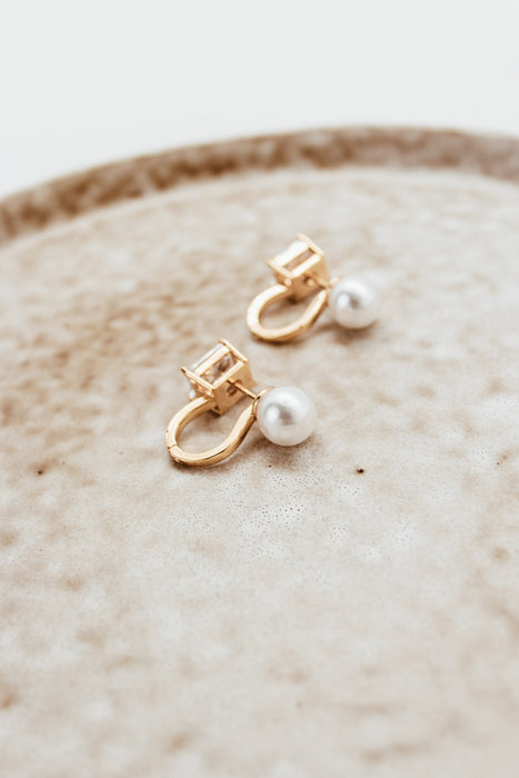 18K Gold Plated Reversible CZ & Pearl Earring