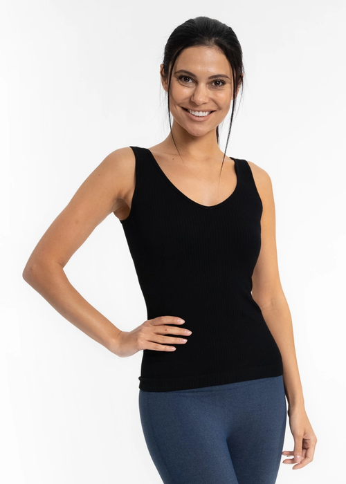 Ribbed Reversible Tank Black - One Size