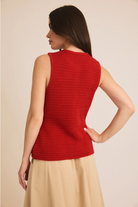 Button Down Sweater Vest - Red