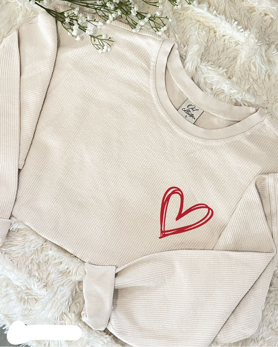 Heart Cropped Thermal Vintage Pullover - Dusty Vanilla