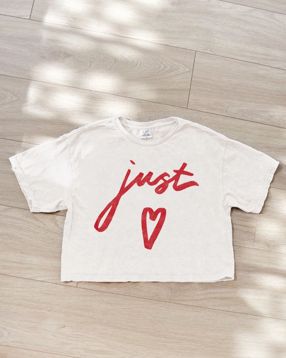 "Just" Love Cropped Mineral Graphic Top - Cream