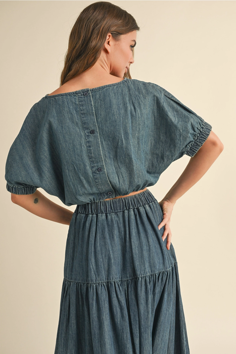 Short Sleeve Ballon Body Denim Top