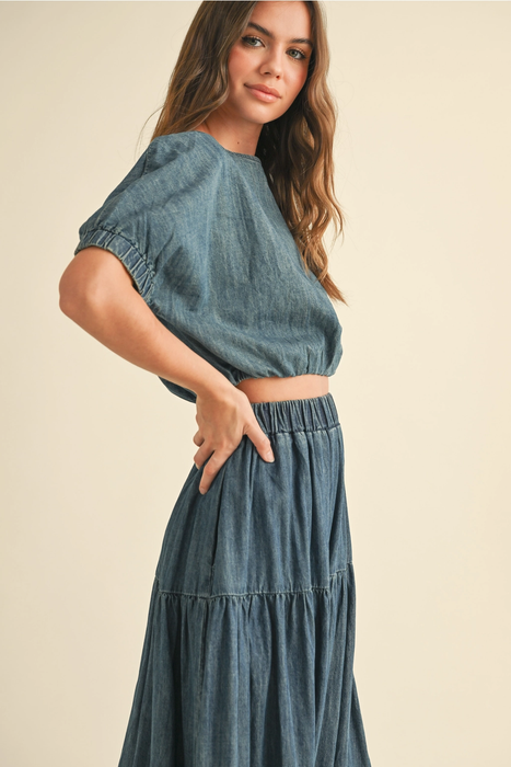 Short Sleeve Ballon Body Denim Top