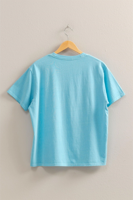 Crew Neck Short Sleeve T Shirt - Aqua Blue