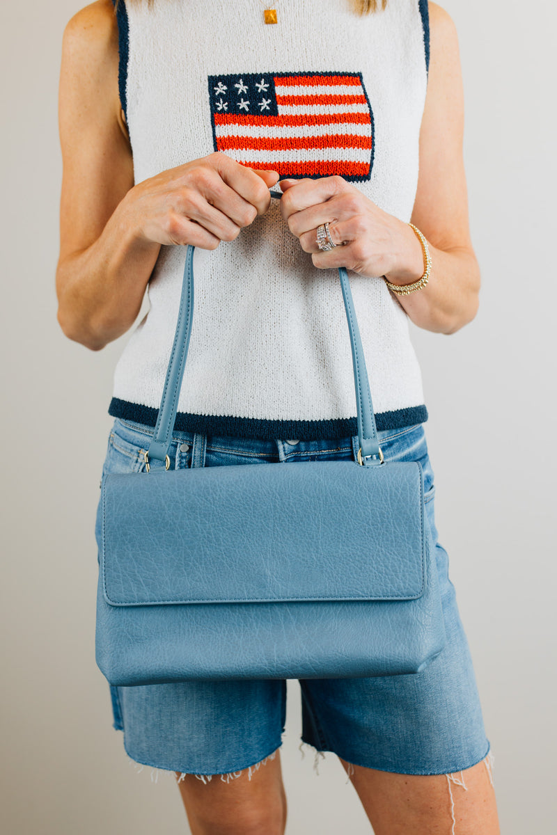 Arden Slip Top Handle Flap Bag - Denim