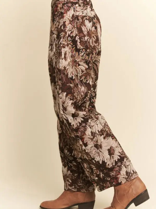 Floral Barrel Pants - Brown
