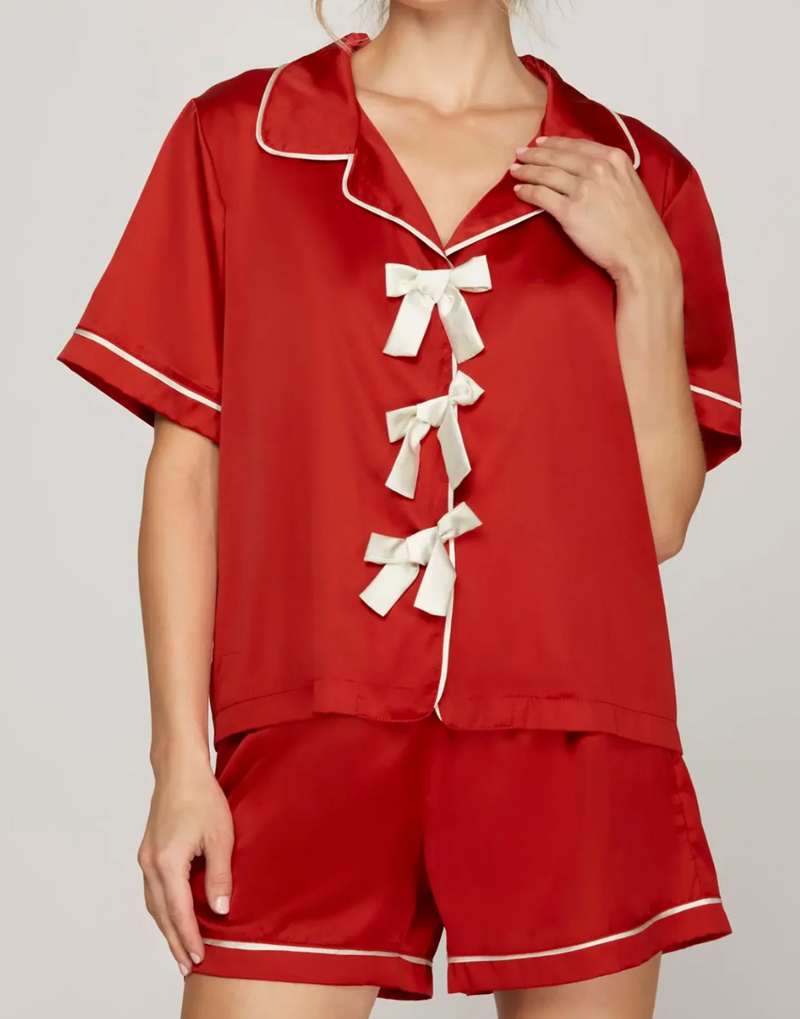 Satin Pajama Set - Red
