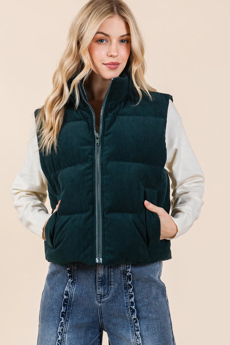 Corduroy Puffer Vest Hunter Green