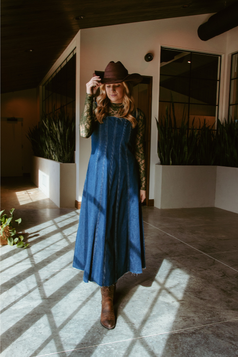 Paneled Denim Long Dress Denim