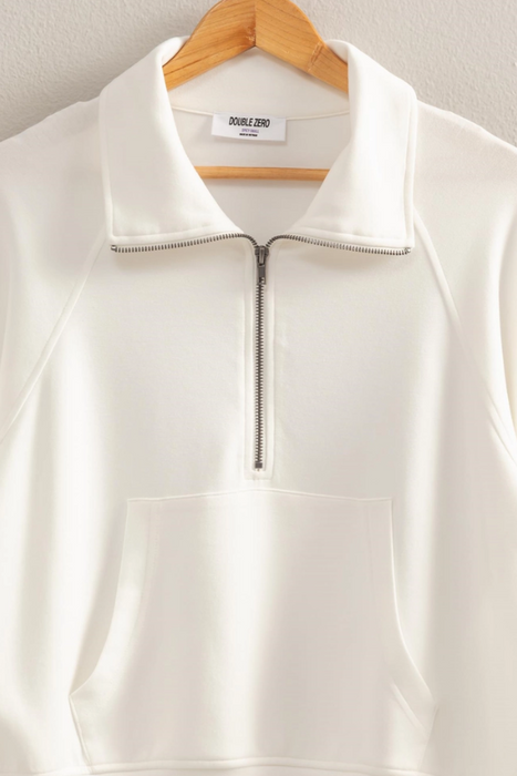 High Neck Half Zip Pocket Sweatshirt - White