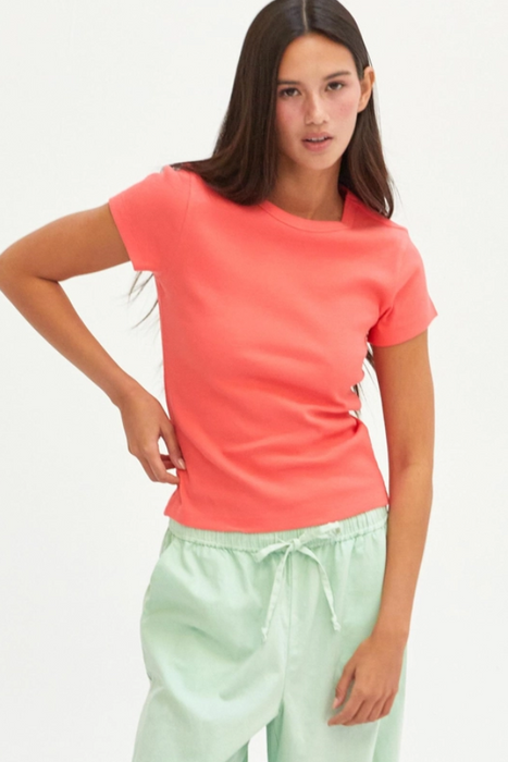 Ribbed Short Sleeve - Coral