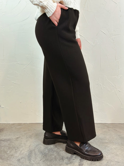 Elastic Waist Band Wide Leg Pants - Black