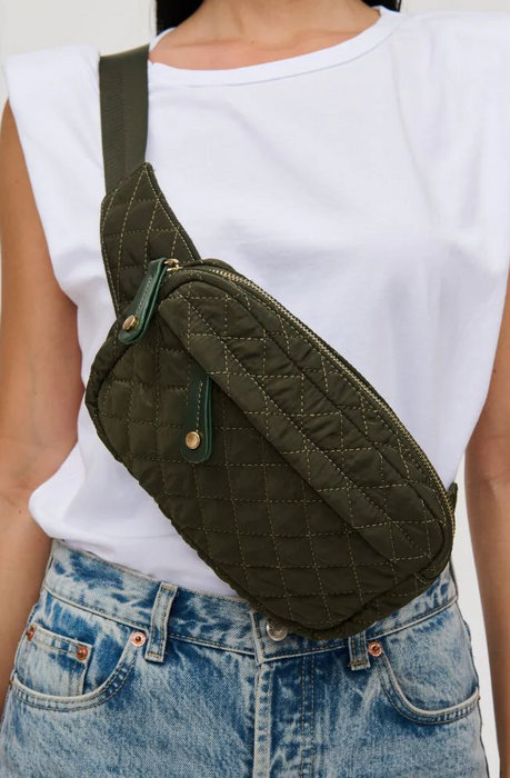 Teo Quilted Nylon Fanny Pack Belt Bag Olive