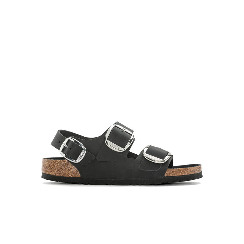 Birkenstock® • Milano Big Buckle Silver Oiled Leather - Black