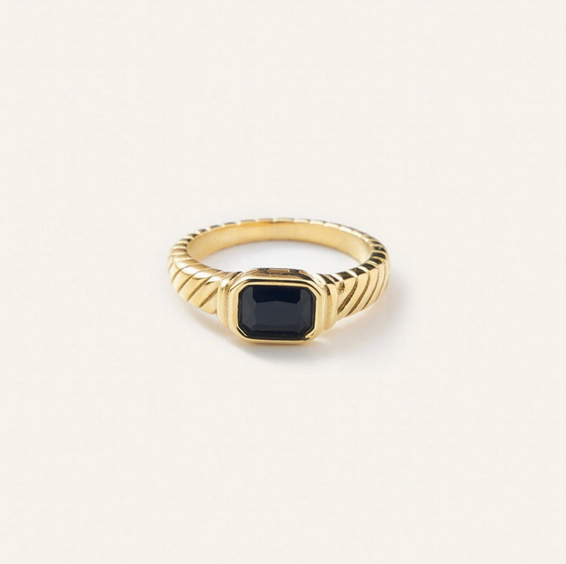Nikki Smith Designs • Braided Black Onyx Ring Waterproof Gold