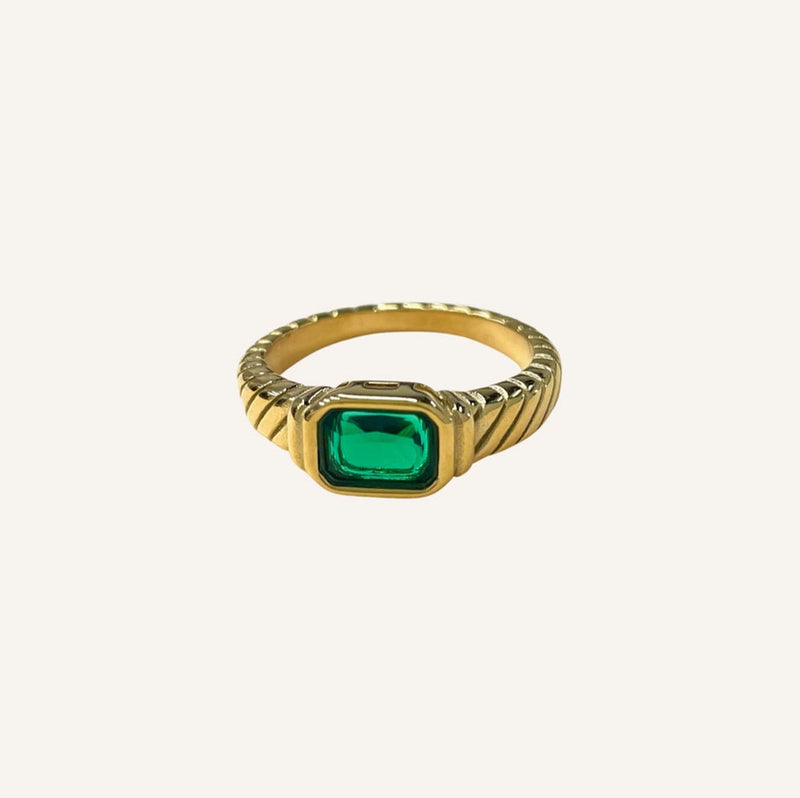 Nikki Smith Designs • Braided Emerald Ring Waterproof Gold