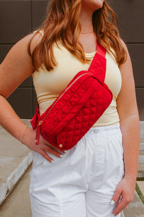 Teo Quilted Nylon Fanny Pack Belt Bag - Red