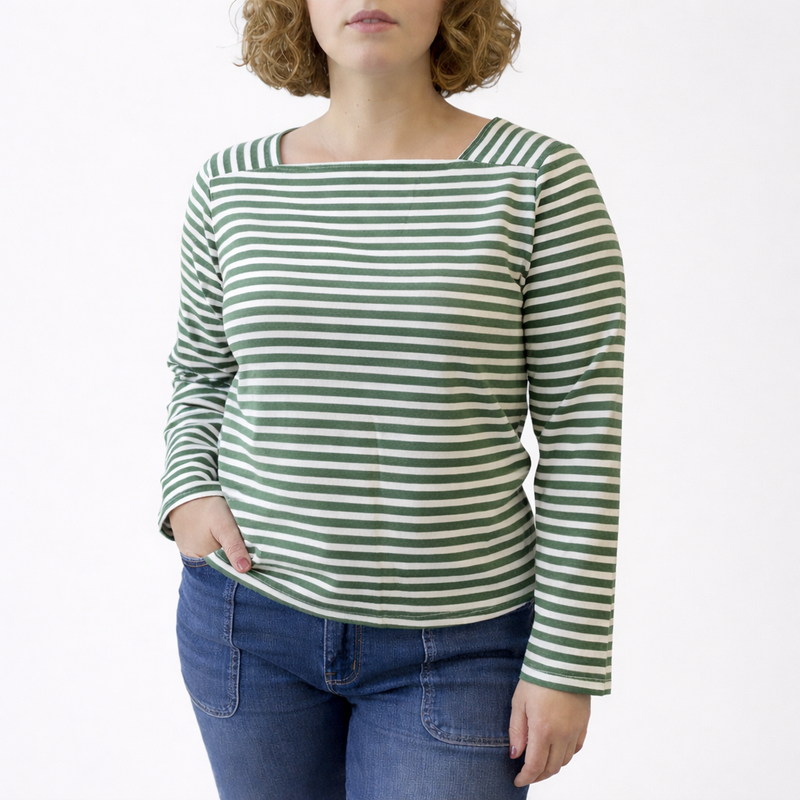 Square Neck Stripe Top - Green